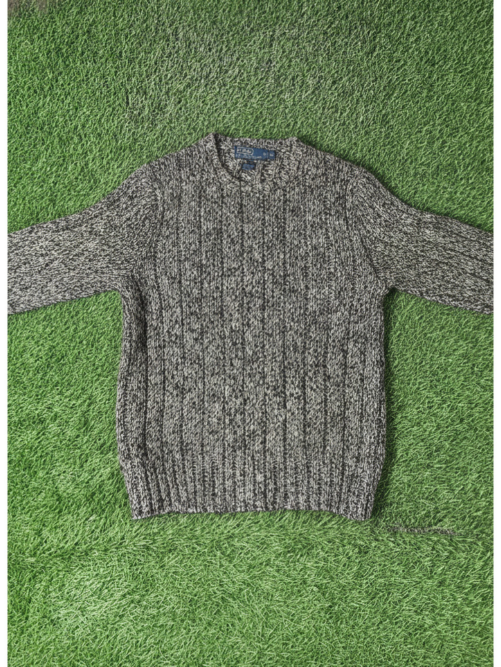 90s Polo by Ralph Lauren Cable Knit Sweater Black White 100% Cotton Mens Small